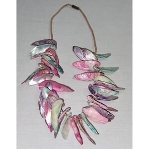 Shell Statement Necklace Women Pink Purple Teal Iridescent Boho Tropical Mermaid